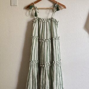 Tory Burch Green and White Striped Dress